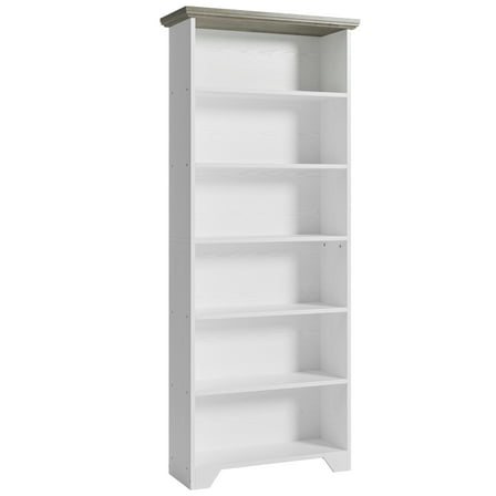 IRONCK 71" Tall 6 Tier Bookcase, Wood Book Shelf for Home Office, Bedroom, Living Room, Shiplap Beige Maple/White