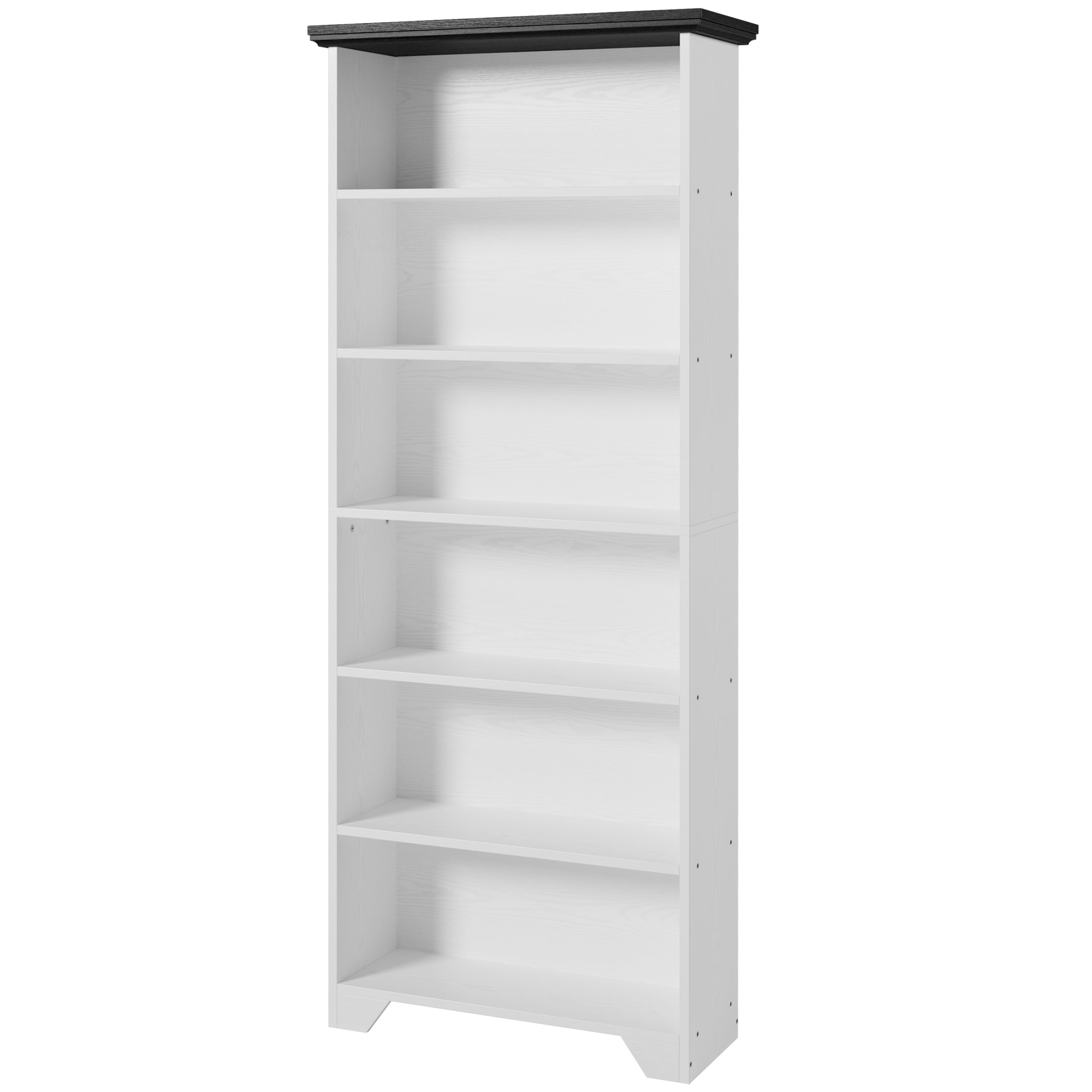 IRONCK 71" Tall 6 Tier Bookcase, Wood Book Shelf for Home Office, Bedroom, Living Room, Shiplap Black/White