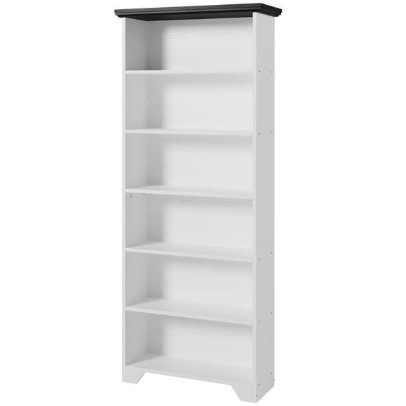 IRONCK 71" Tall 6 Tier Bookcase, Wood Book Shelf for Home Office, Bedroom, Living Room, Shiplap Black/White