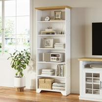 IRONCK 71" Tall 6 Tier Bookcase, Wood Book Shelf for Home Office, Bedroom, Living Room, Shiplap Oak/White