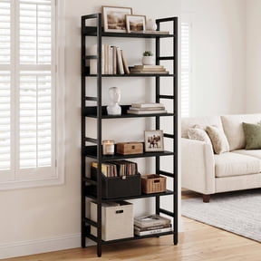 6 Tier Bookshelf with Adjustable Shelves, 71'' Tall Industrial Storage Shelf for Living Room, Black