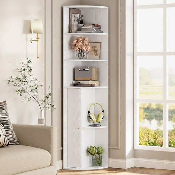IRONCK 71 " Tall Corner Bookshelf, 3 Tier Open Shelf with 1 Corner Cabinet for Home Office, White Bookcase