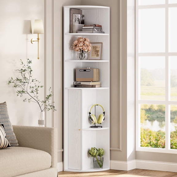 IRONCK 71 " Tall Corner Bookshelf, 3 Tier Open Shelf with 1 Corner Cabinet for Home Office, White Bookcase