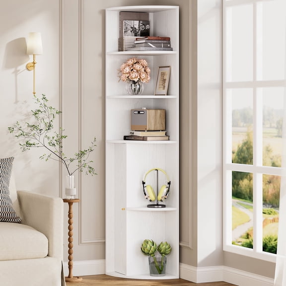 IRONCK 71" Tall Corner Bookshelf, 3-Tier Open Shelves with Storage Cabinet for Home Office, White