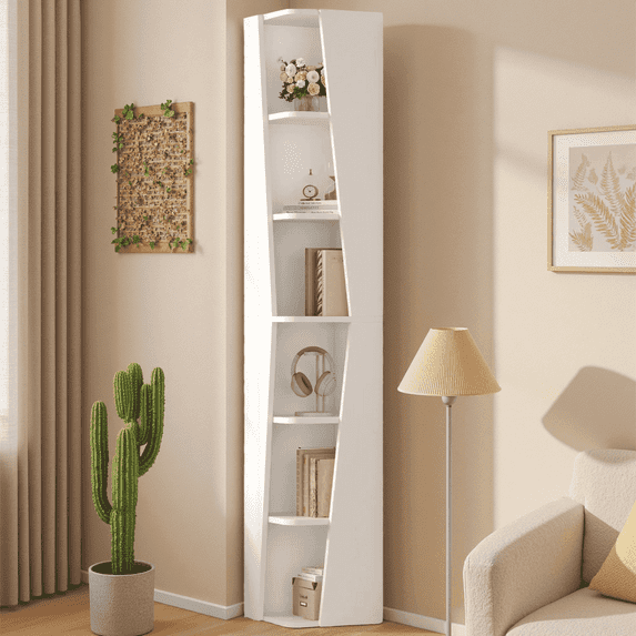 IRONCK 71" Tall Narrow Bookcase, 6 Tier Corner Bookshelf, Cube Storage Display Shelf for Home Office, White