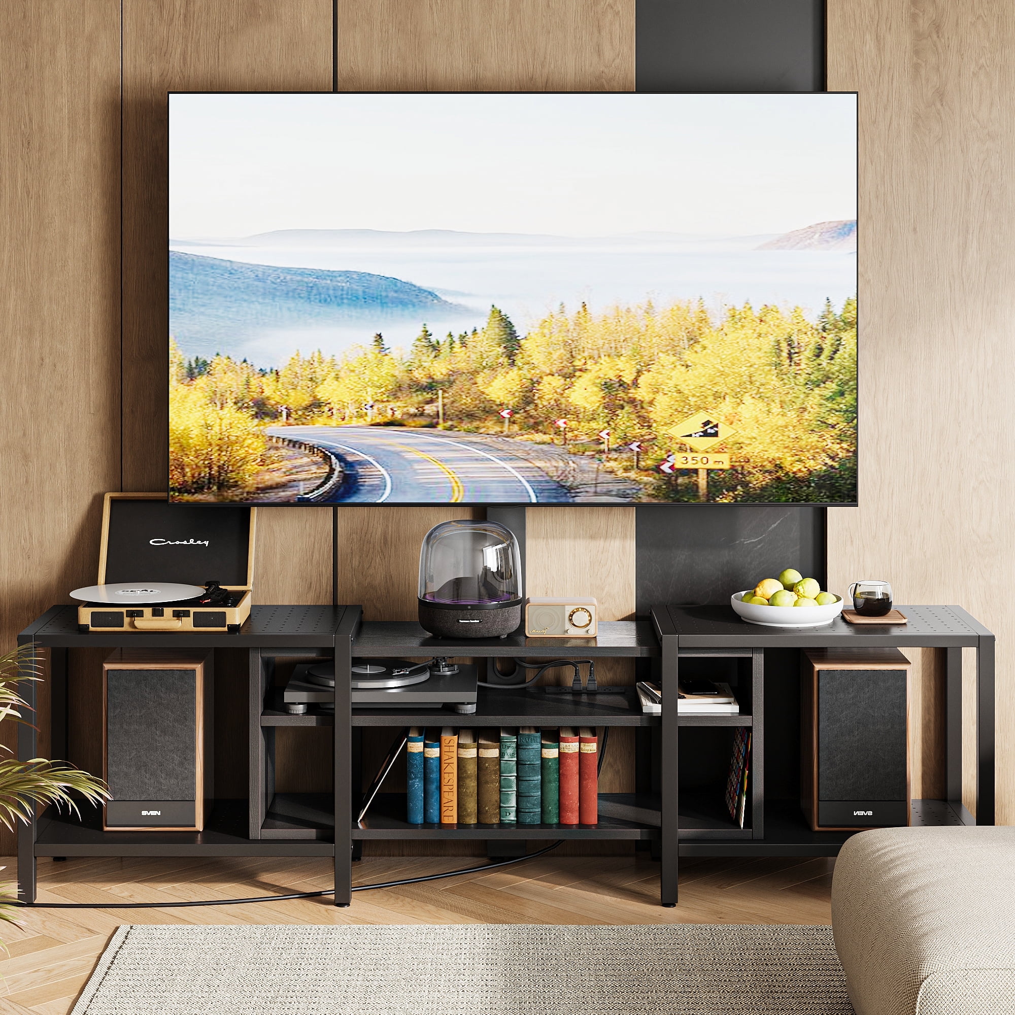 IRONCK Industrial TV Stand for 85in TVs, 3-Tier Console with