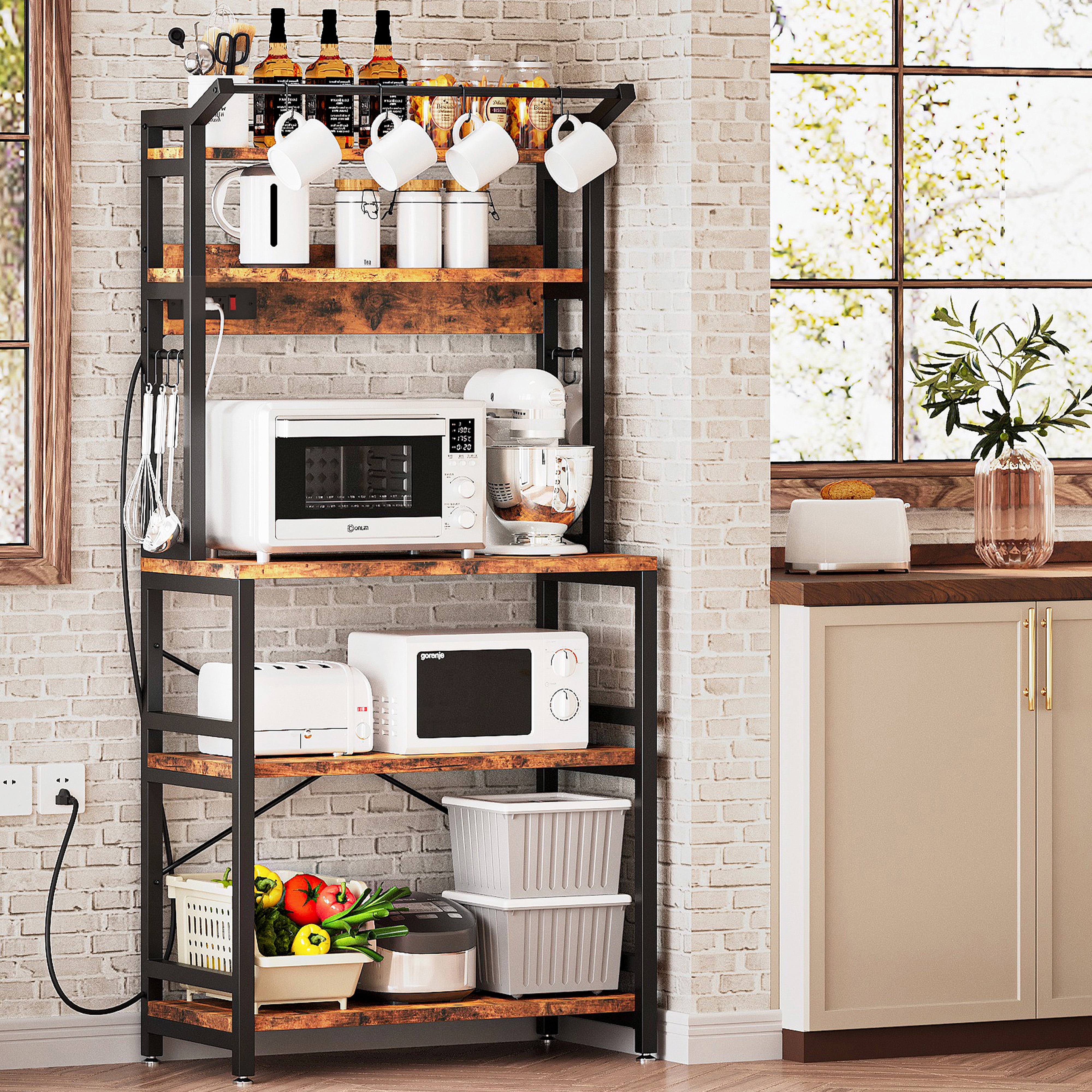 Dinaza Kitchen Bakers Rack Utility Storage Shelves Microwave Oven Stand  Kitchen Storage Organizer