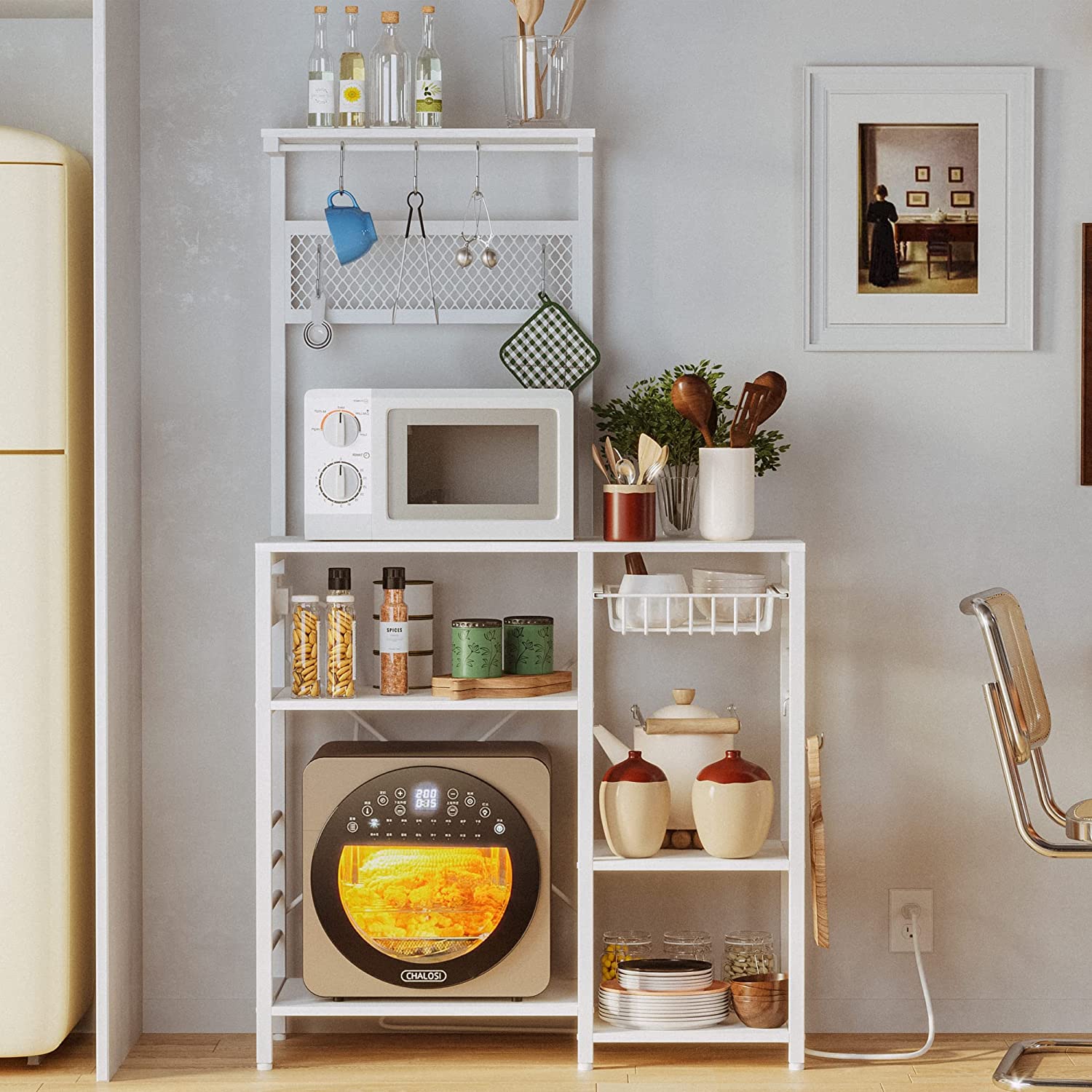 IRONCK Bakers Rack, Microwave Stand with Power Outlet, Industrial