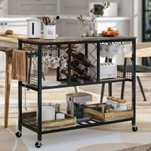 IRONCK Bar Cart on Wheels for Kitchen, Rustic Brown