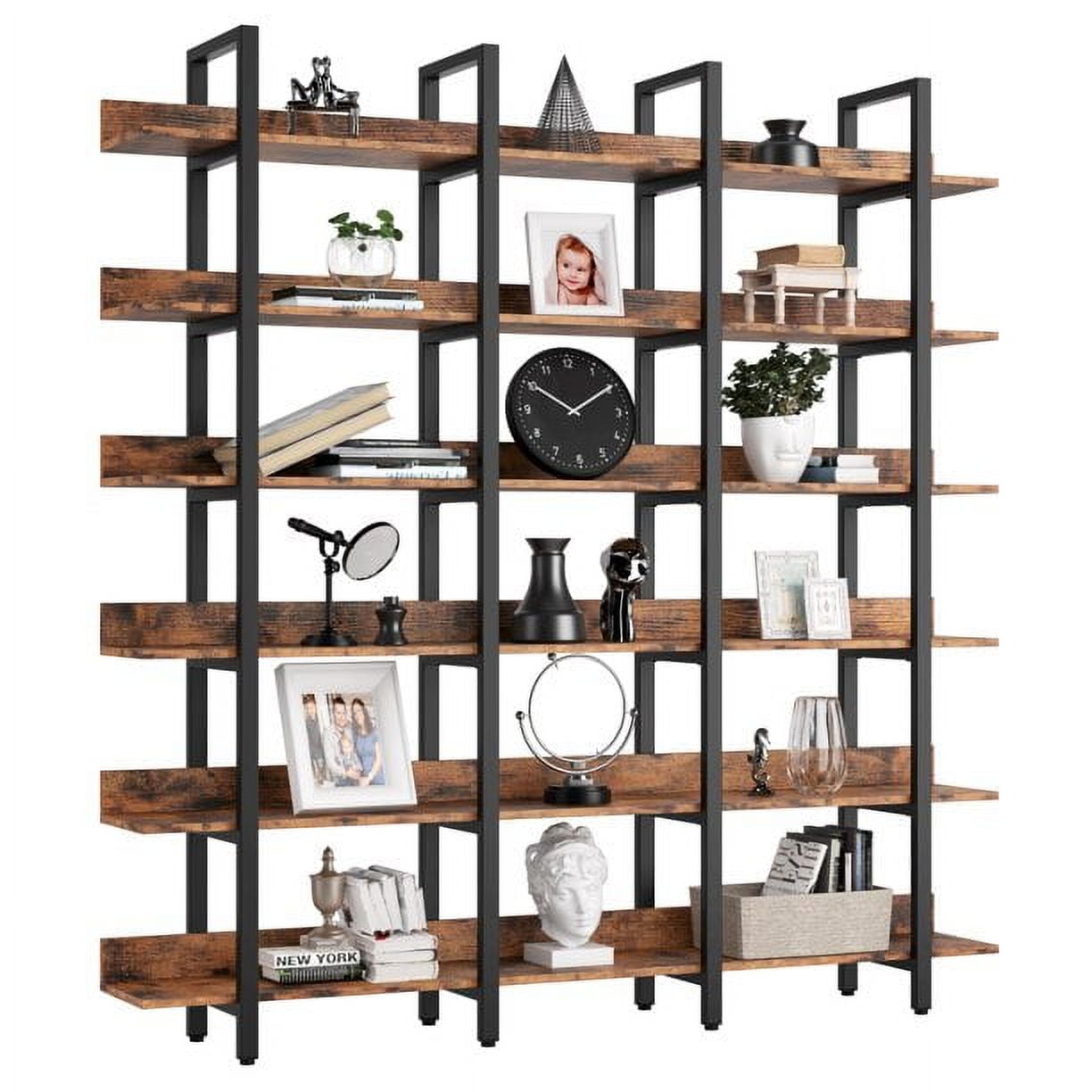 IRONCK Bookcase and Bookshelves Triple Wide 6-Tiers Large Open Shelves,  Etagere Bookcases with Back Fence for Home Office Decor, Easy Assembly 