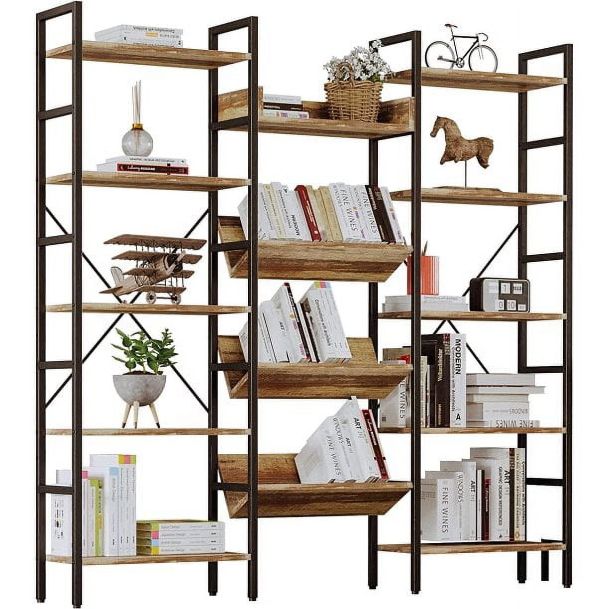 IRONCK 5Tier Industrial Bookshelf, Large Record Player Shelf with
