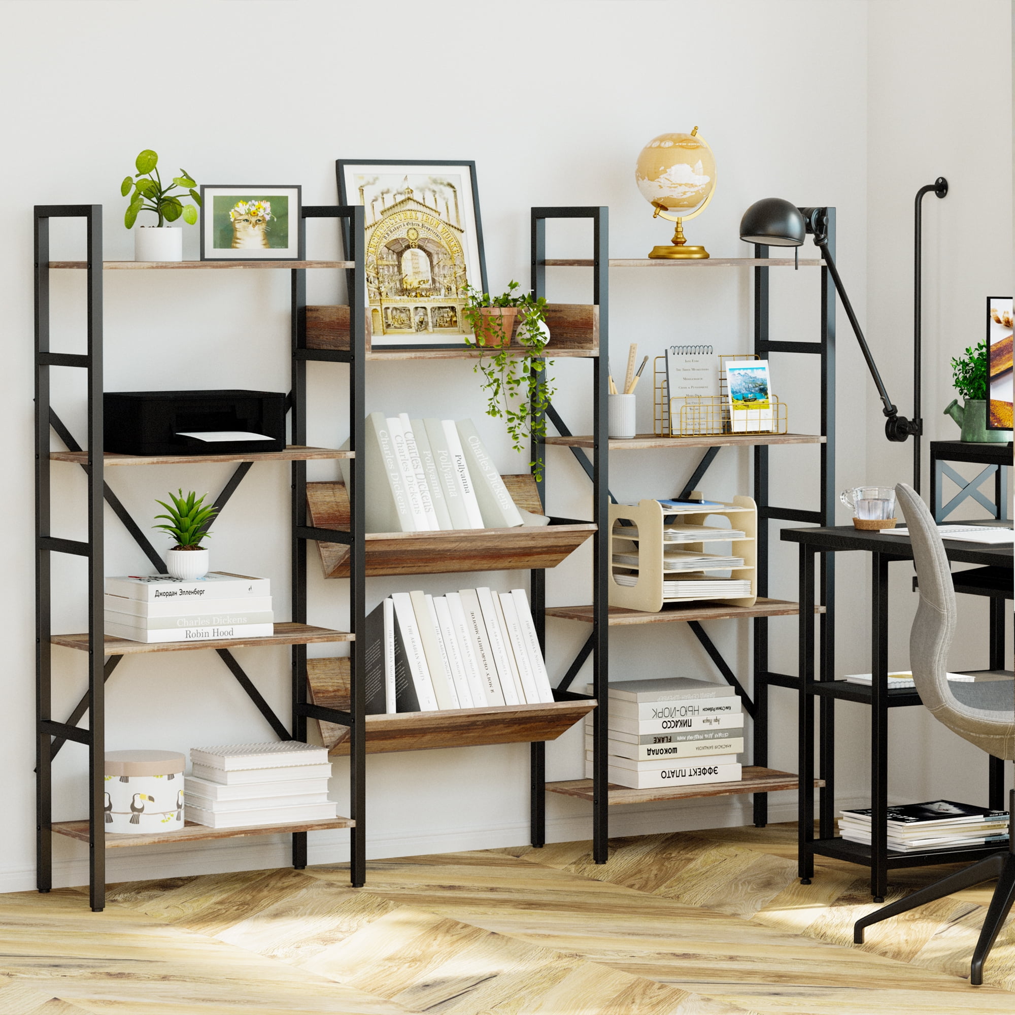 IRONCK Bookcases and Bookshelves Triple Wide 4 Tiers Industrial