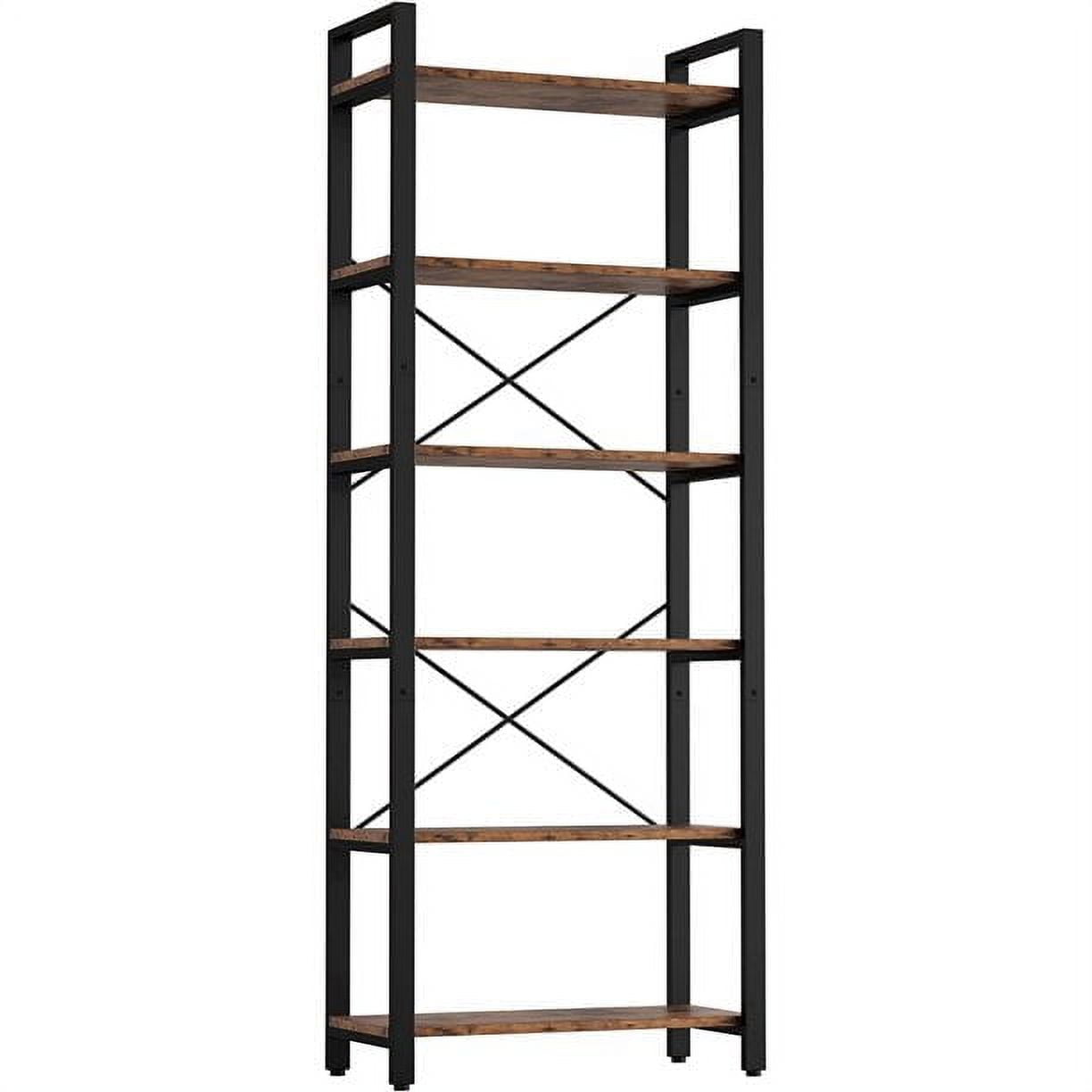 Vintage Brown 6-Tier Ladder Bookshelf with Metal Frame