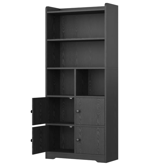 IRONCK 5-Tier Bookcases with Doors, 63" Tall Cube Storage Shelf, Freestanding Bookshelf for Home Office Living Room, Black