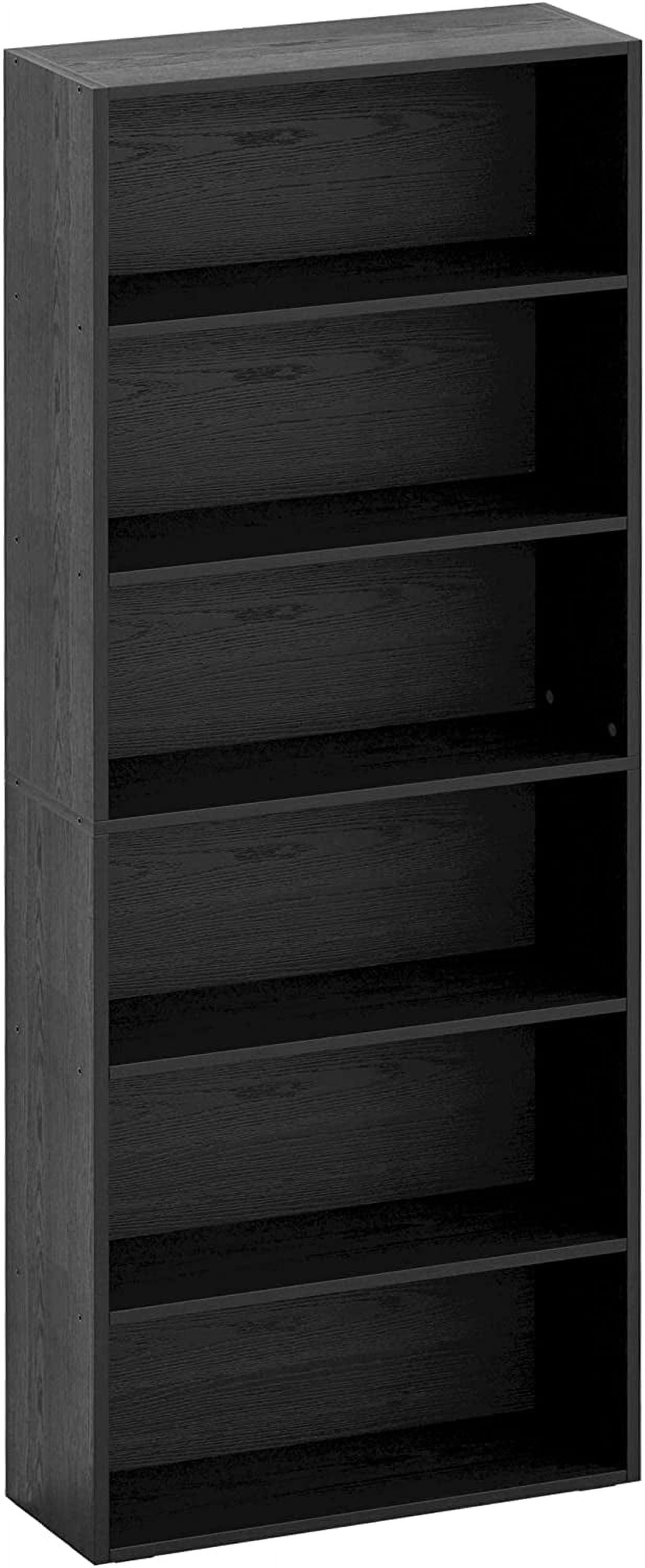 Vintage Black 6-Tier Rectangular MDF Bookcase