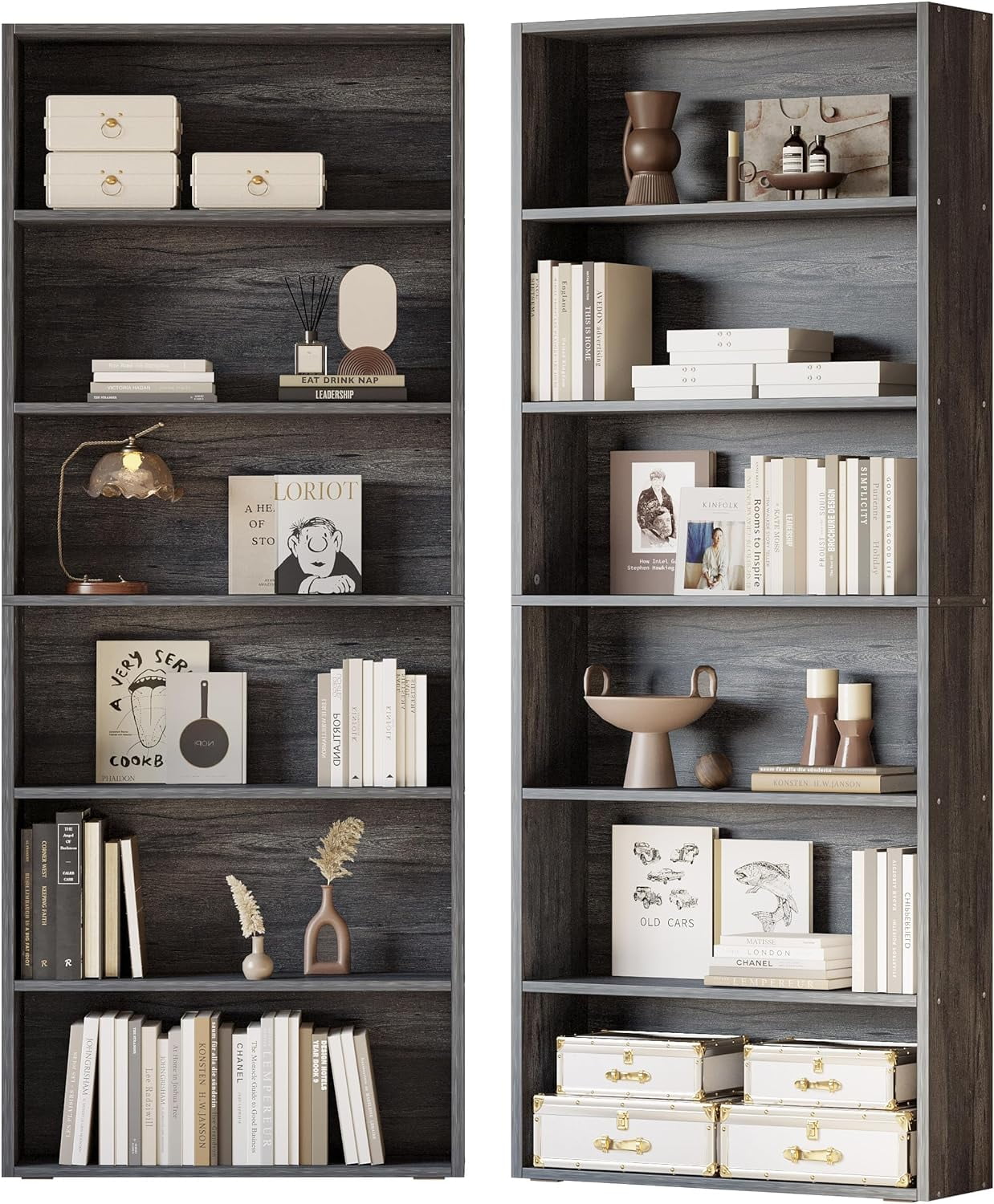 Industrial Brown 70in Tall 6-Tier Freestanding Bookcase Set