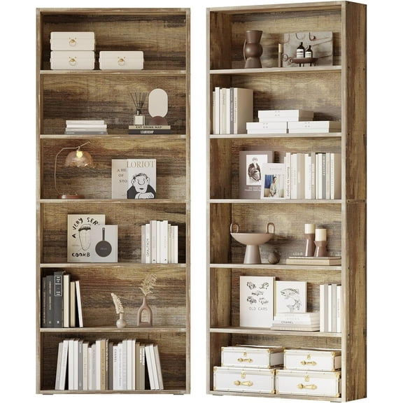 IRONCK Bookshelves and Bookcases Set of 2 Floor Standing 6 Tiers Display Storage Shelves 70 in Tall Bookcase Home Decor Furniture for Home Office, Living Room, Bed Room