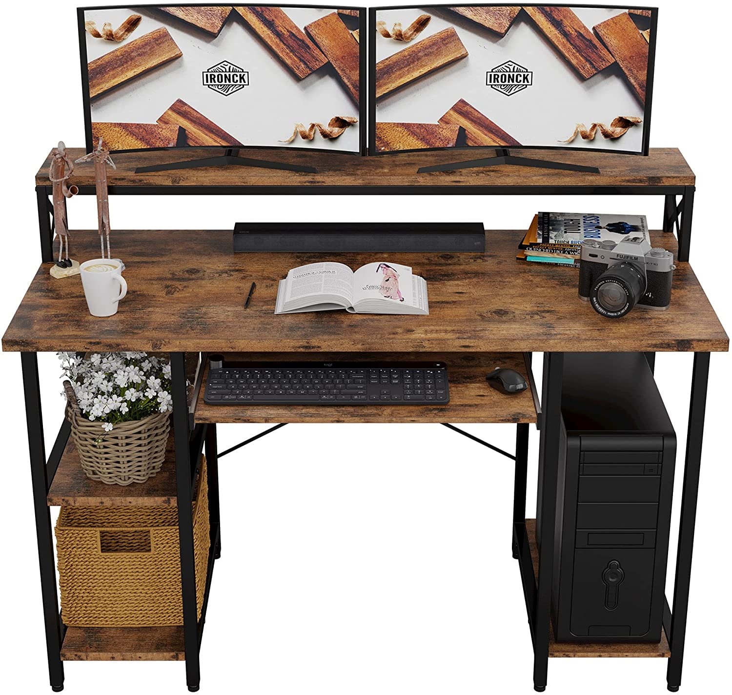 "IRONCK 47"" Industrial PC Desk, Home Office, Keyboard Tray, Monitor