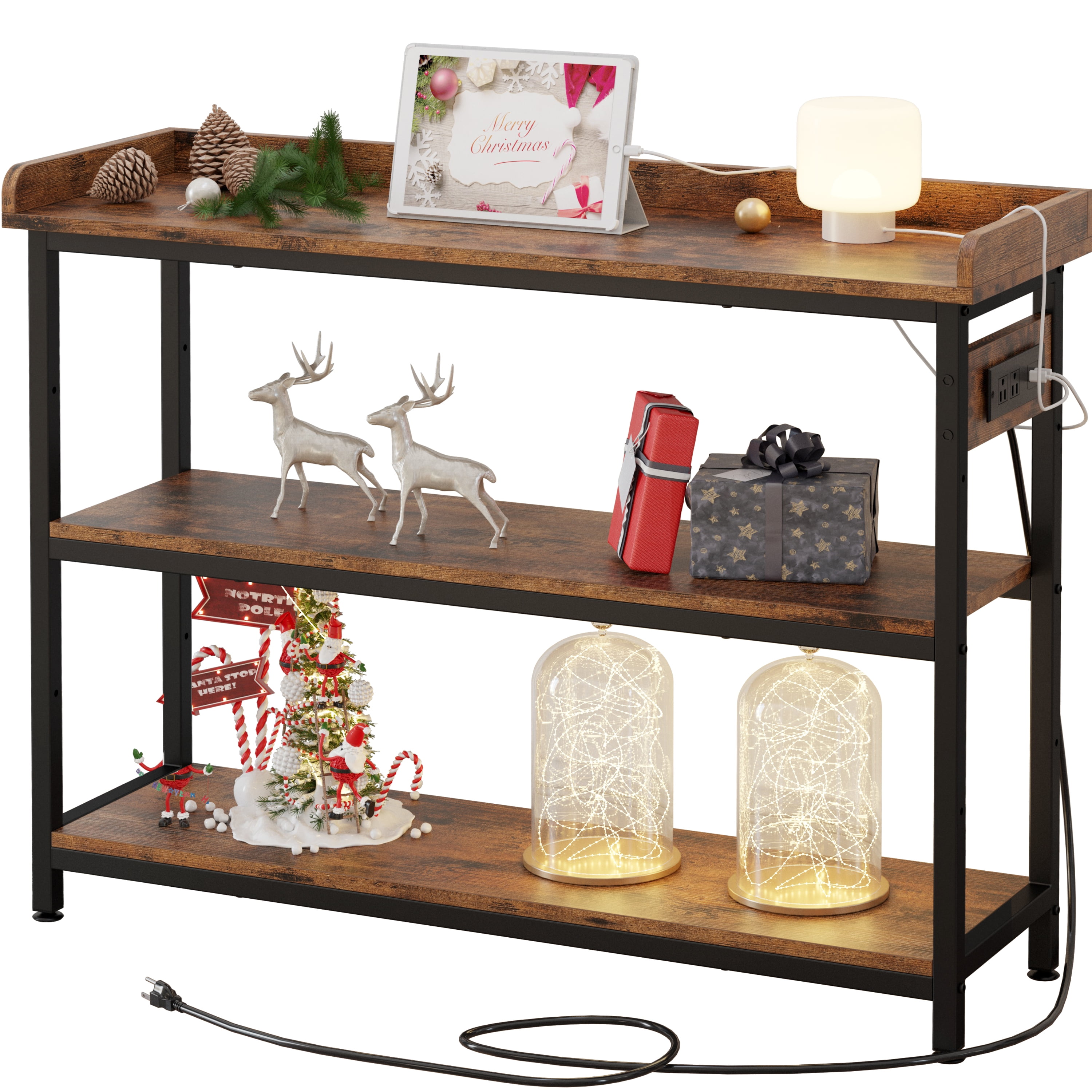 Best Choice Products 55in Industrial 4-Tier Console Table w/ Tall Shelves, Metal Frame - Dark Walnut