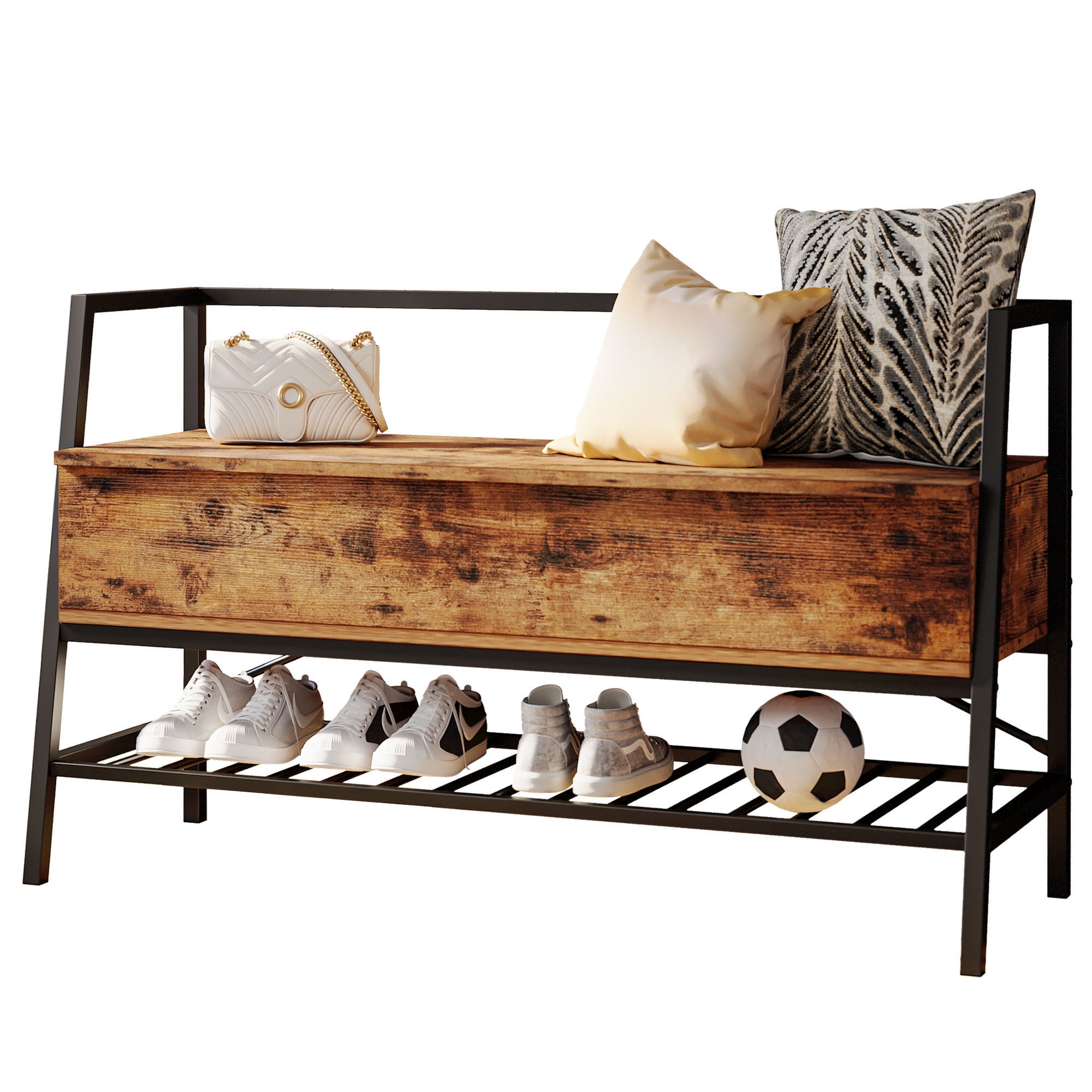 IRONCK Entryway Shoe Bench with Storage, 39.4inch Shoe Organizer Rack with Lift Top Box, Vintage Brown IRONCK Entryway Shoe Bench with Storage, 39.4inch Shoe Organizer Rack with Lift Top Box, Vintage Brown