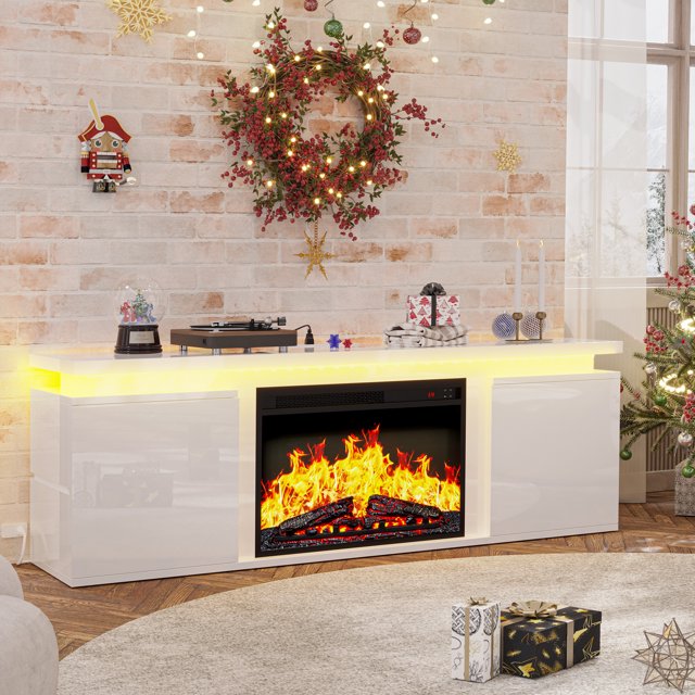 IRONCK Fireplace TV Stand, Entertainment Center with LED Lights and