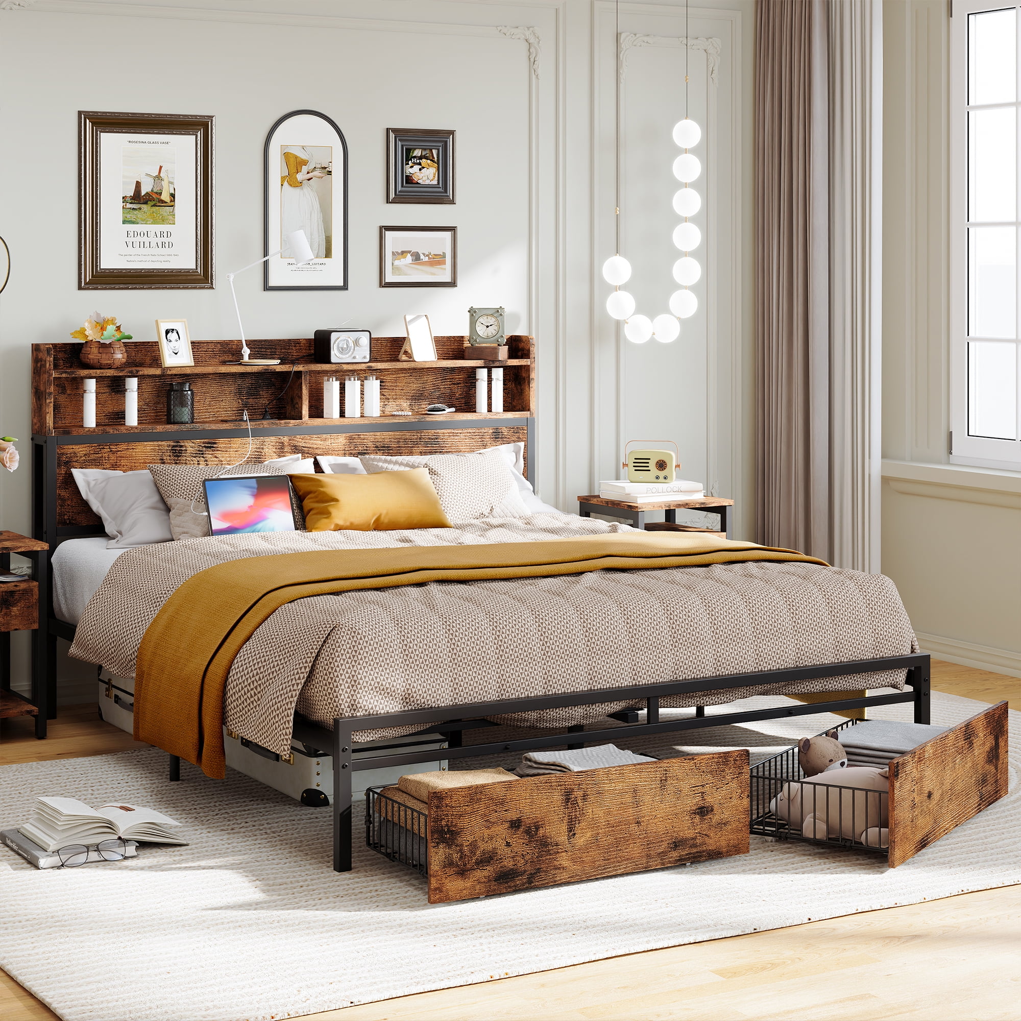 Rest Haven Ashland Metal and Wood Platform Bed, Full, Brown