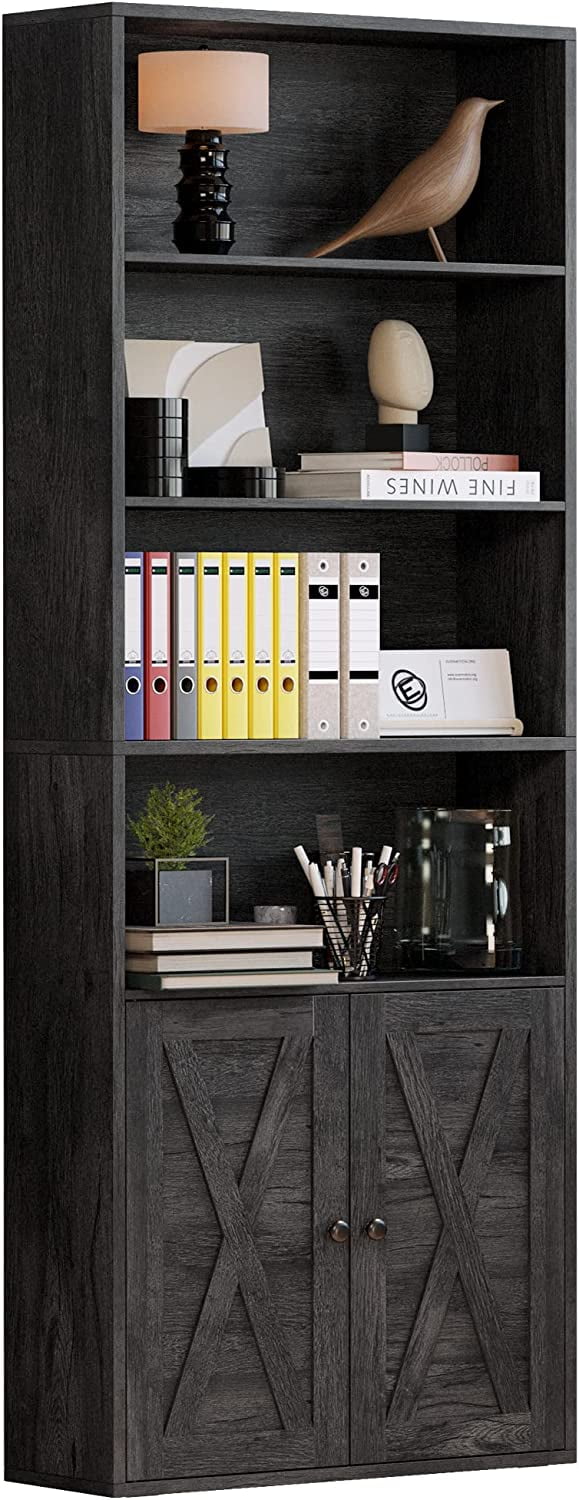 "IRONCK Industrial Metal Bookshelf with 6 Shelves and Doors 70"" Tall