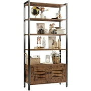IRONCK Industrial Bookshelf and Bookcase with 2 Louvered Doors and 4 Shelves, Standing Storage Cabinet for Living Room