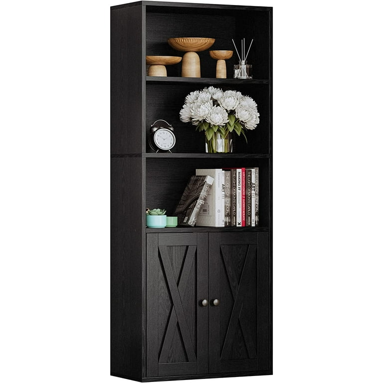 IRONCK Industrial Bookshelves and Bookcases with Doors 11.8in Depth Floor Standing 5 Shelf Display Storage Shelves Bookcase Home Decor Furniture for