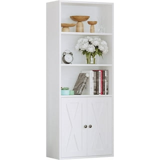 Vineego Wood Bookcase Tall Book Shelves 5 Display storage Organization  Furniture for Living Room,Ivory White