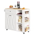 thumbnail image 1 of IRONCK Rolling Kitchen Islands Cart on Wheels with wine rack, folding tabletop, 1 drawer, 2 cabinets, 3 open shelves, and towel rack，White, 1 of 10
