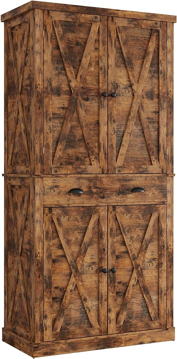 Vintage Brown 72" Engineered Wood Pantry Cabinet with Barn Doors