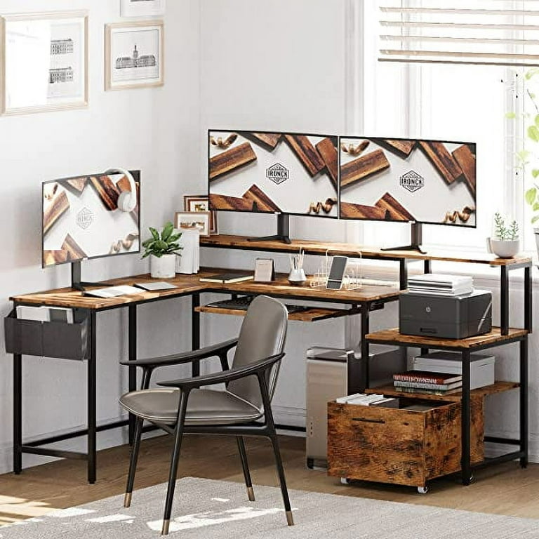 L-Shaped Computer Desk Home Office Study Table Corner Desk with Shelves  Drawer