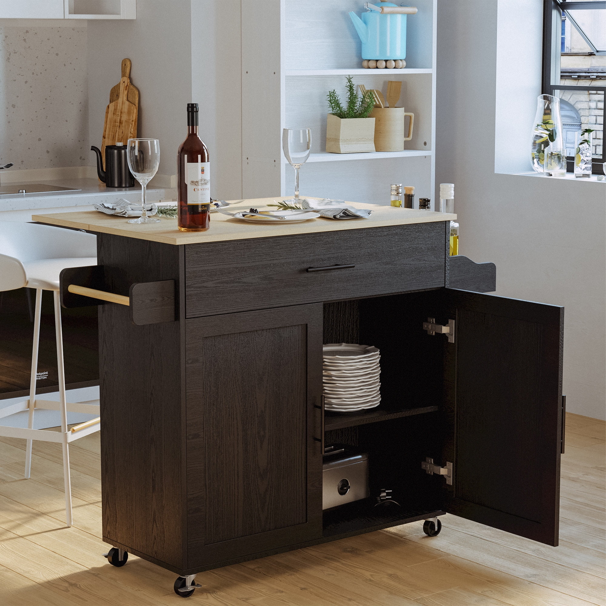 IRONCK Rolling Kitchen Island Cart with Storage Cabinet, Drawer, Spice & Towel Rack, Freestanding, Caster Wheels - White - Walmart.com IRONCK Rolling Kitchen Island Cart with Storage Cabinet, Drawer, Spice & Towel Rack, Freestanding, Caster Wheels - White - Walmart.com