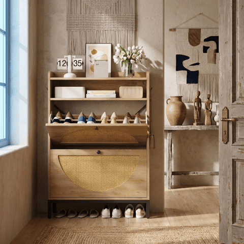 IRONCK Shoe Storage Cabinet with 2 Flip Drawers and LED Light, Shoe Rack Organizer with Open Shelf for Entryway