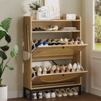 IRONCK Shoe Storage Cabinet with 2 Flip Drawers and LED Light, Shoe Rack Organizer with Open Shelf for Entryway