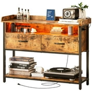 IRONCK Sofa Table, 43" Console Tables with Storage Drawers, Charging Station and LED Light for Entryway, Living Room, Rustic Brown