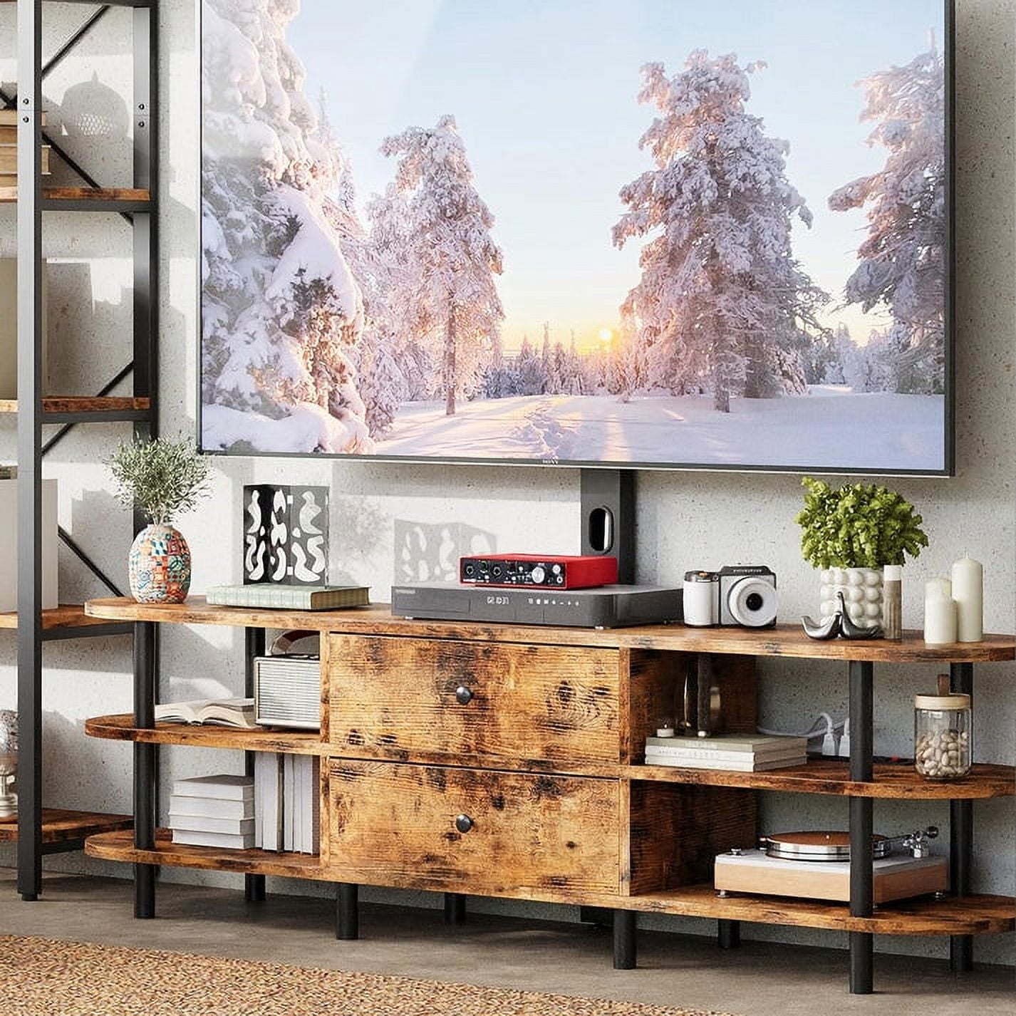 IRONCK 71" TV Stand with Swivel Mount, Power Outlet, & Storage