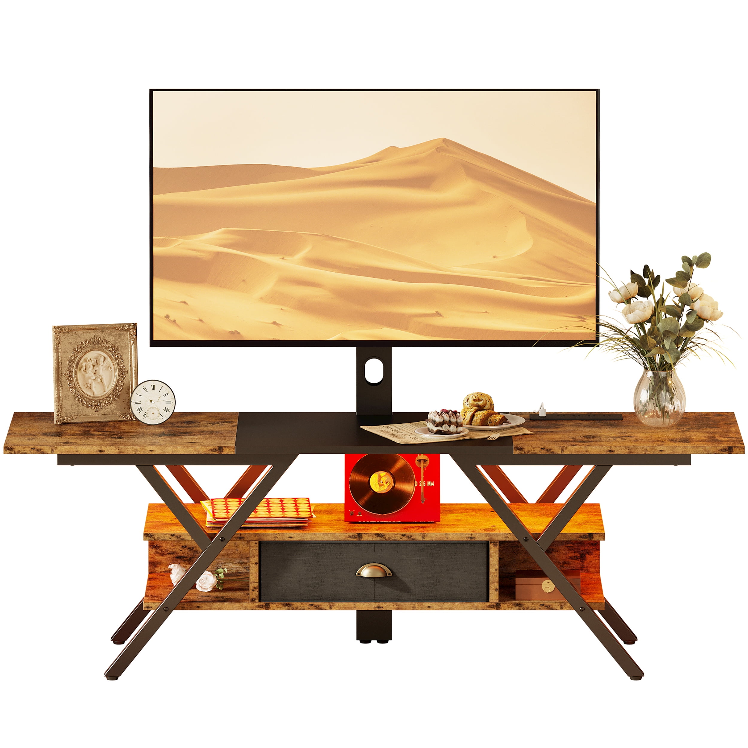 IRONCK TV Stand With Mount and Power Outlet 63 inch, Swivel TV Stand