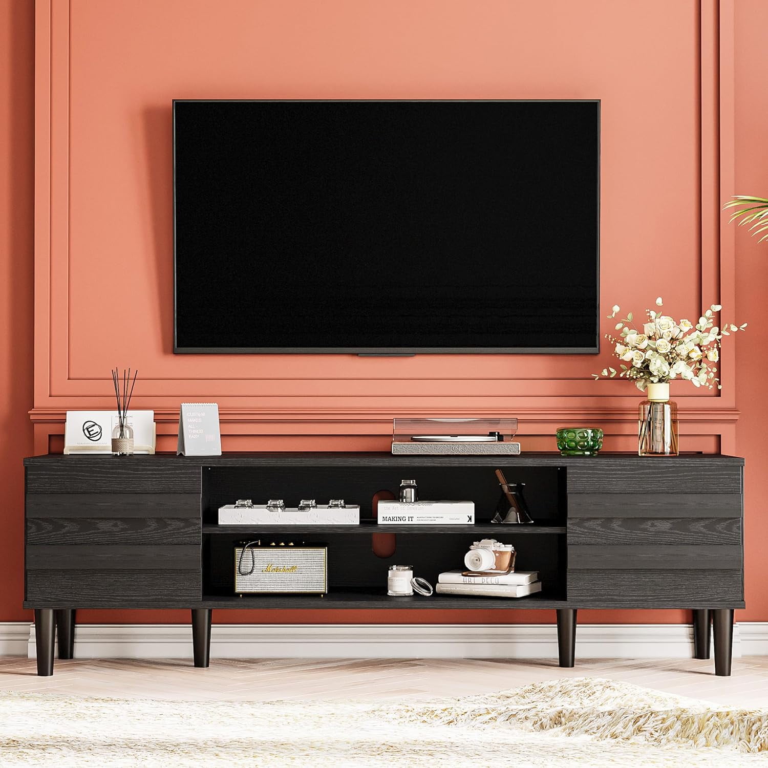 IRONCK TV Stand with LED Light & Charging Station for 50/55/60/75 inch