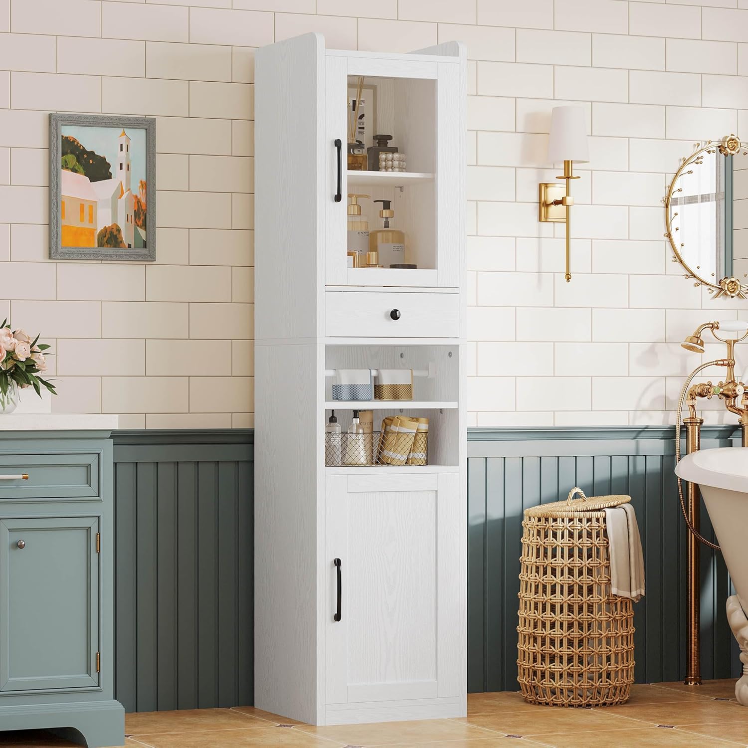 IRONCK Tall Bathroom Cabinet with Drawer and Door, 71" H Slim ...