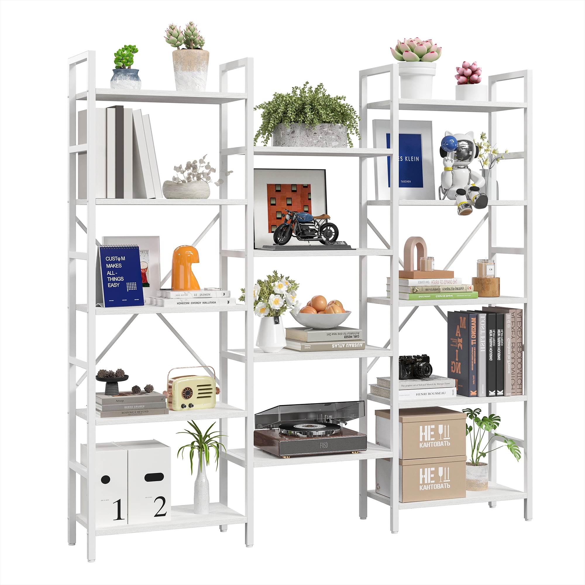 IRONCK Triple Wide 5 Tiers Industrial Bookcases and Bookshelves, Large
