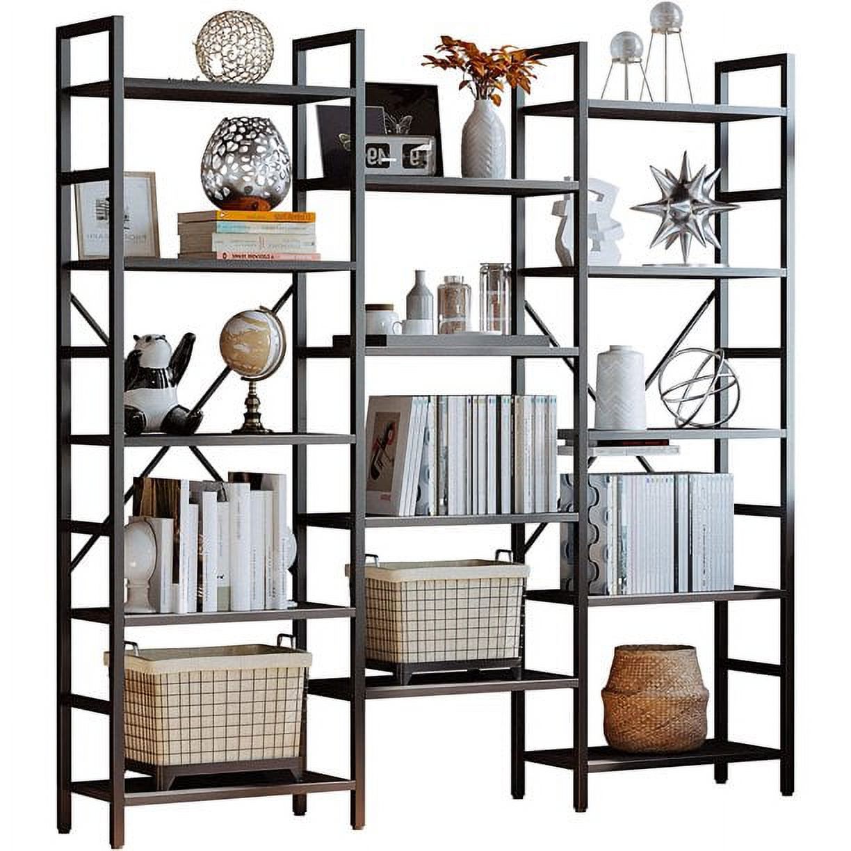 Bryan Keith FiveShelf Bookcase Metal and Natural Wood