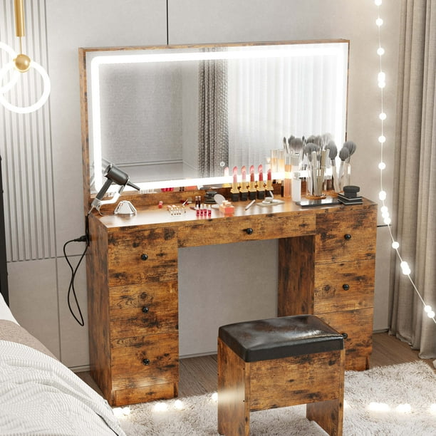 7 drawer classic mirrored dressing table top
