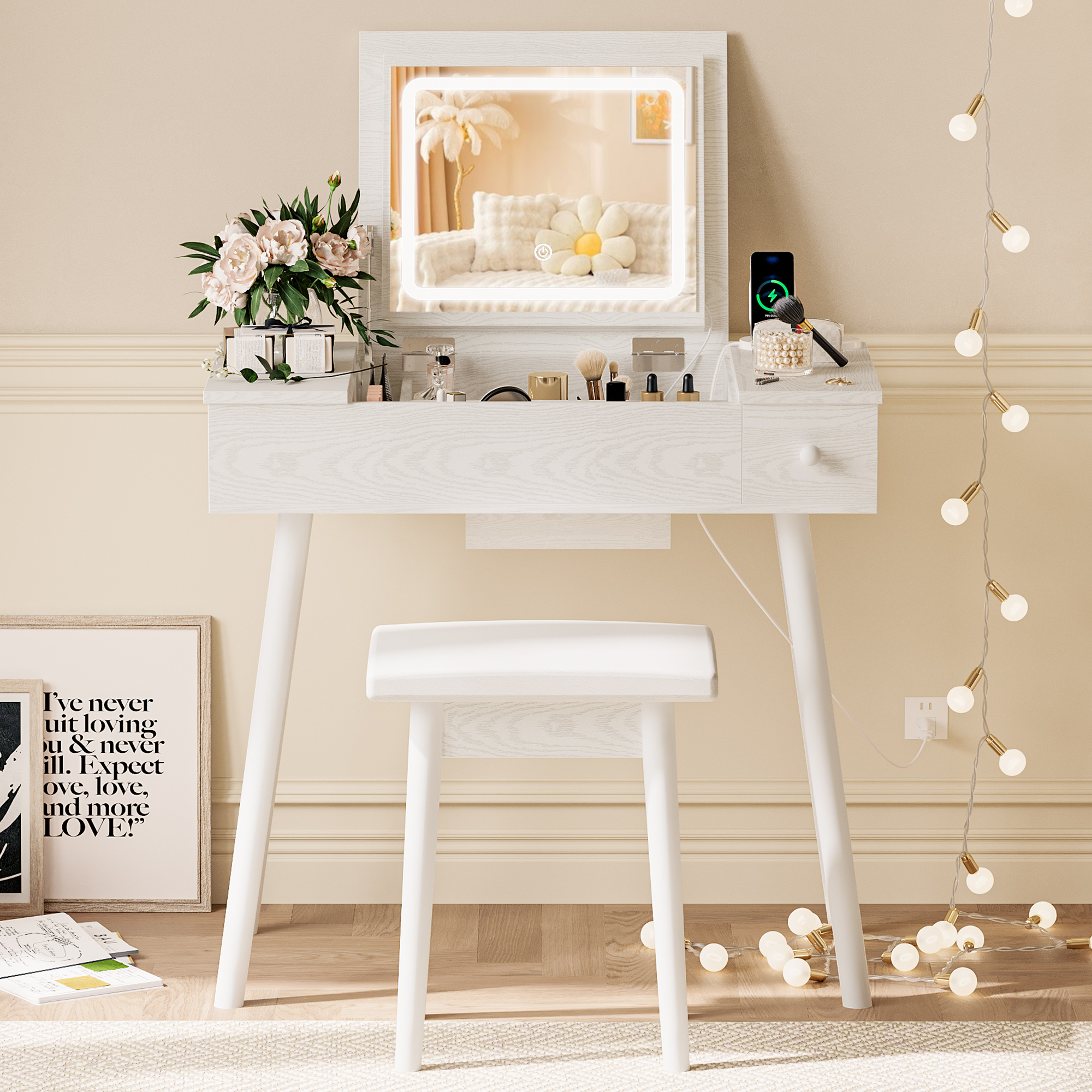 Ktaxon 2Drawer Mirrored Vanity Makeup Table Mirrored Console Desk