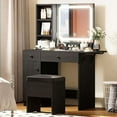 IRONCK Vanity Desk with LED Lighted Mirror & Power Outlet, Makeup Table