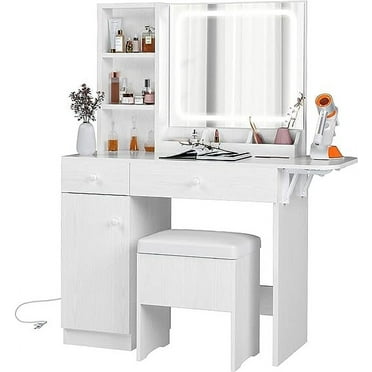 ADVWIN Large Vanity Desk with Stool, Makeup Desk with Large Lighted