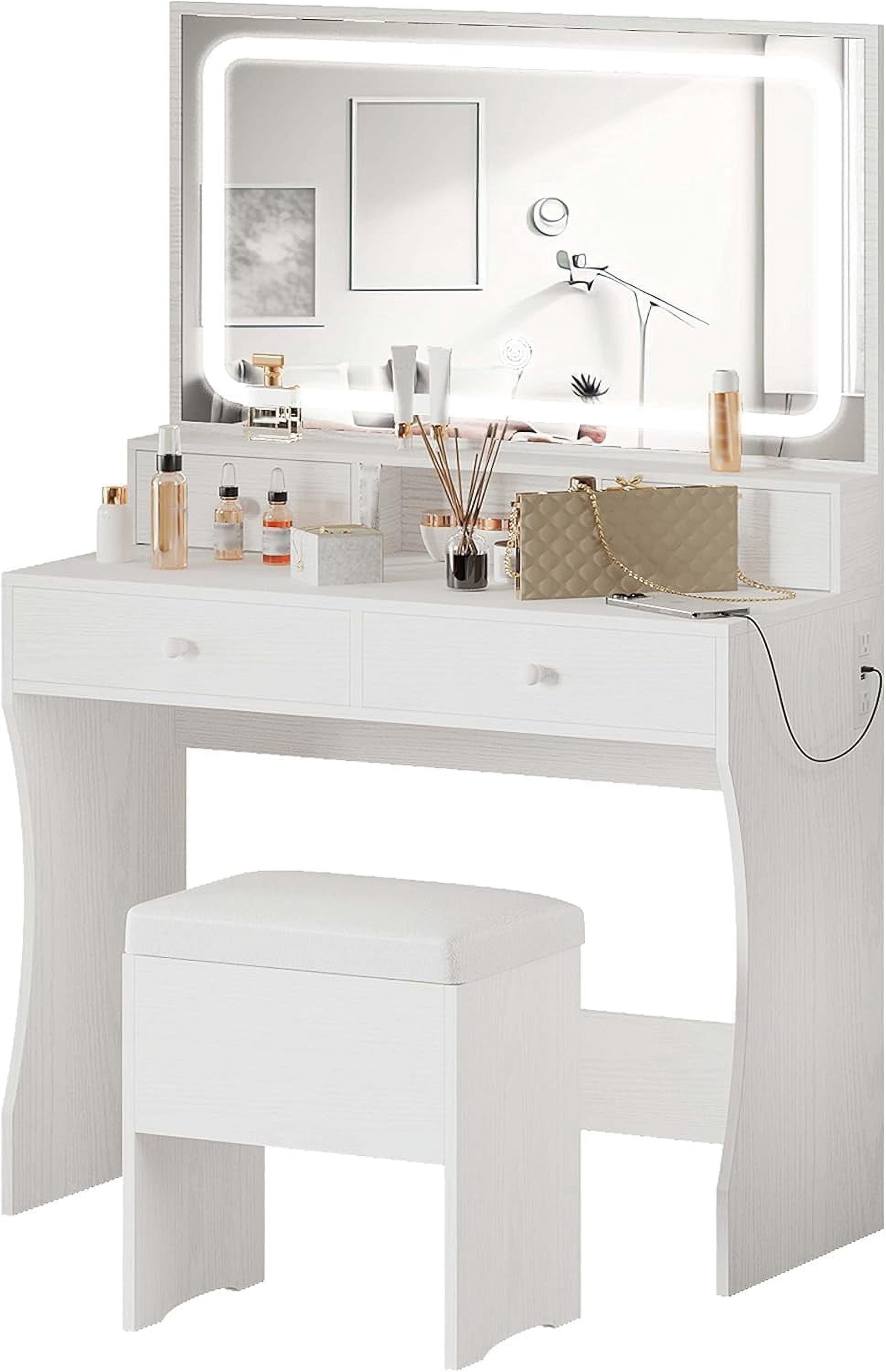 IRONCK Vanity Desk with LED Lighted Mirror & Power Outlet, Makeup ...