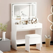 Dextrus Makeup Vanity with 4 Drawers, Mirror and LED Lights, Vanity ...