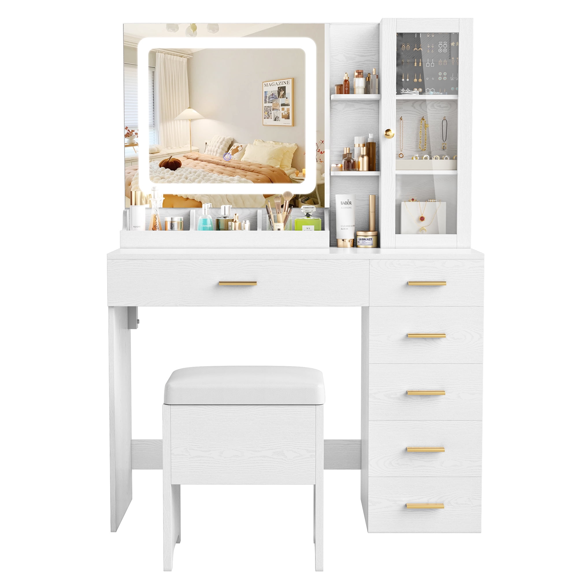 IRONCK Vanity Set with Mirror and Lights , Makeup Vanity with Jewelry